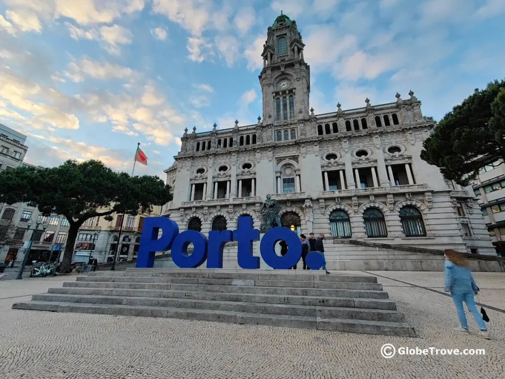 Visiting the city hall is one of the free things to do in Porto. Don't forget to pose with the sign in front too.