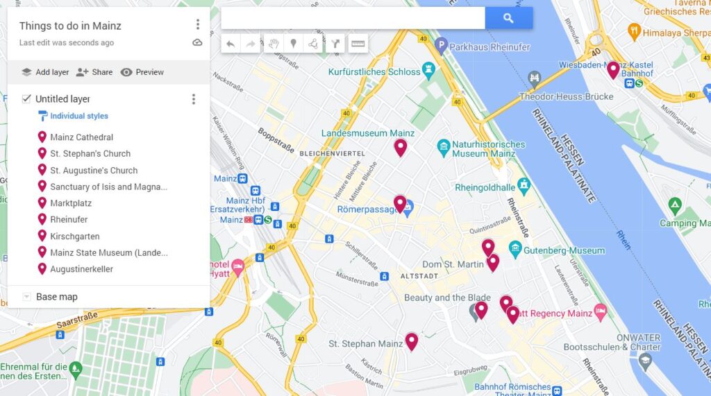 Map of the things to do in Mainz