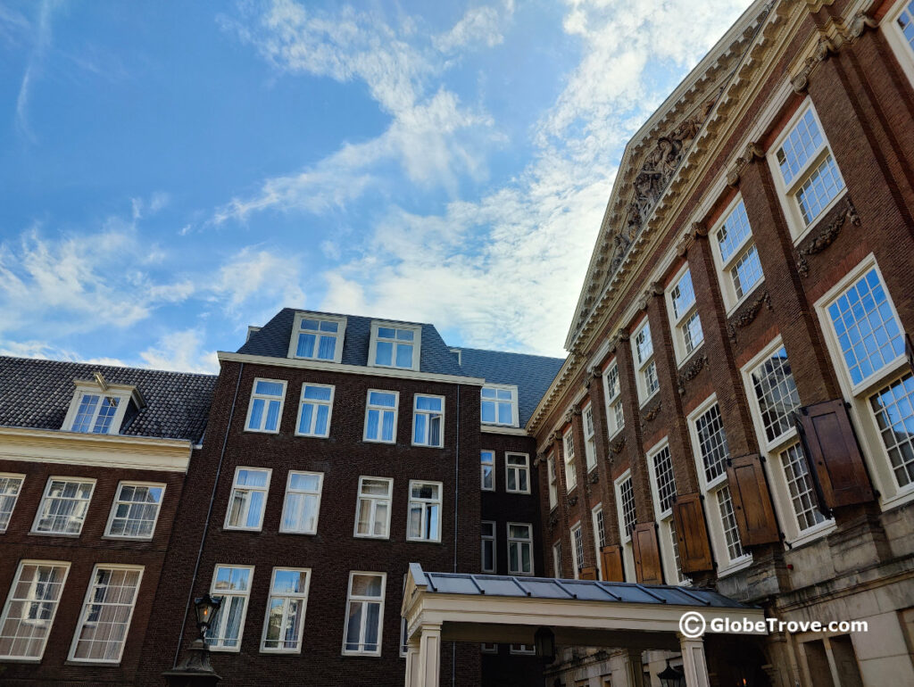 The grand facade of the Sofitel Legend hotel in Amsterdam which is one of the best luxury hotels in Amsterdam