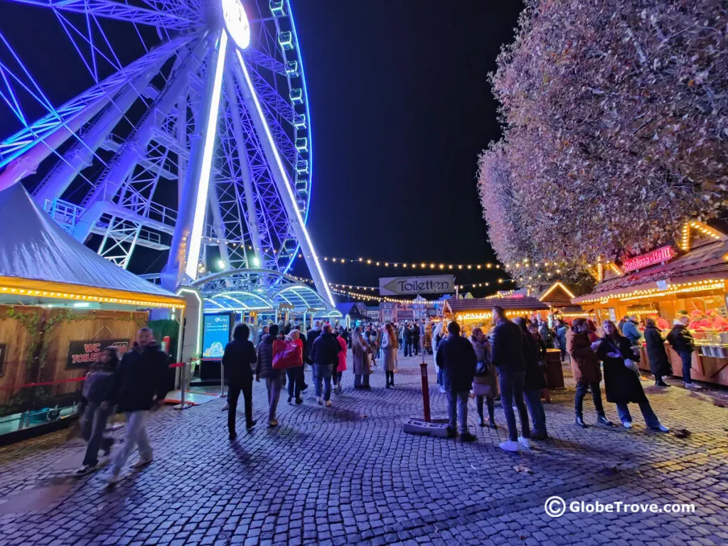 The famous Ferris wheel at Dusseldorf Christmas market in Burgplatz