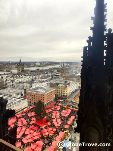 A bird's eye view of the Christmas markets in Cologne near the Cologne cathedral.